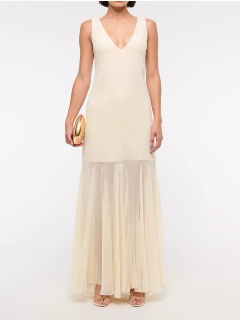 Abercrombie Plunge Godet Skirt Maxi Dress in Ivory Cream